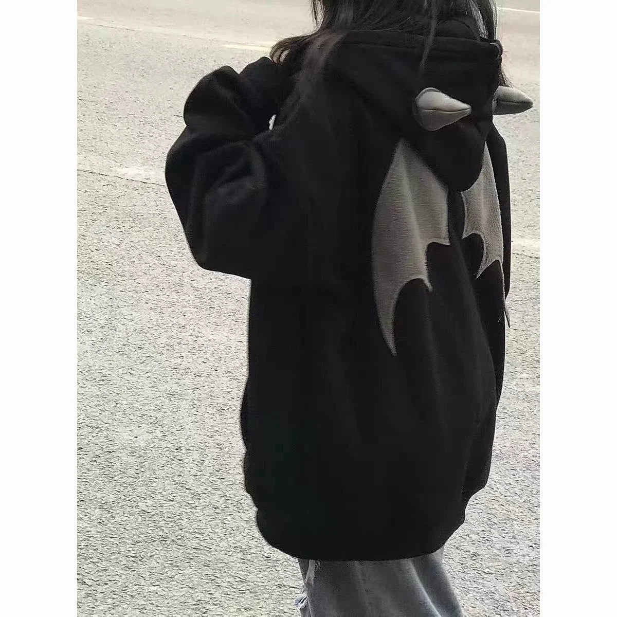 Evil Horns Hoodies Women Men Vintage Harajuku Hoody Zip Up Sweatshirt Hip Hop Streetwear Y2k Aesthetic Grunge Cardigan Tops