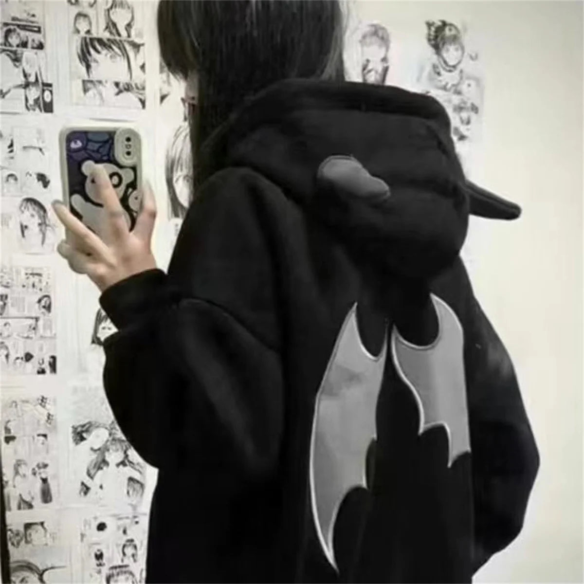 Evil Horns Hoodies Women Men Vintage Harajuku Hoody Zip Up Sweatshirt Hip Hop Streetwear Y2k Aesthetic Grunge Cardigan Tops