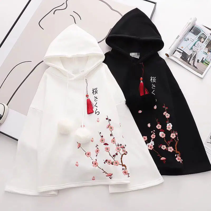 Embroidery Hoodies Women Aesthetics Hooded Baggy Kawaii Clothes Designer Streetwear Teens Personal Chinese Stylish Spring Cozy