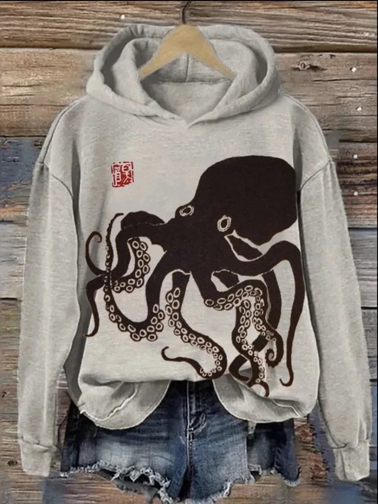 Hoodies Sweatshirts Printed Crewneck Blue Ocean Tentacles Casual Colors Outdoors Sports Harajuku Streetwear Women Men Clothing