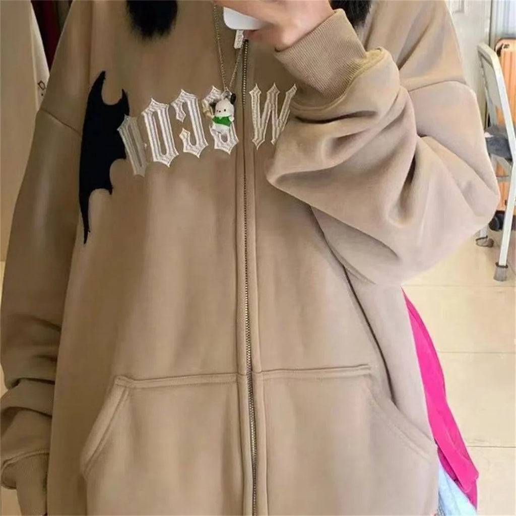 Evil Horns Hoodies Women Men Vintage Harajuku Hoody Zip Up Sweatshirt Hip Hop Streetwear Y2k Aesthetic Grunge Cardigan Tops