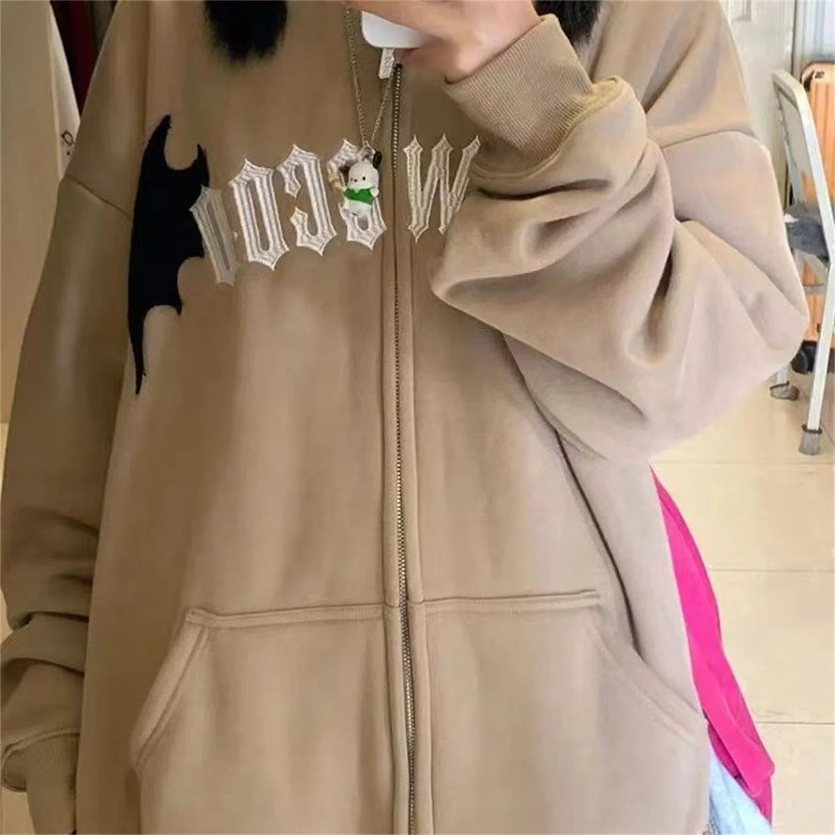 Evil Horns Hoodies Women Men Vintage Harajuku Hoody Zip Up Sweatshirt Hip Hop Streetwear Y2k Aesthetic Grunge Cardigan Tops