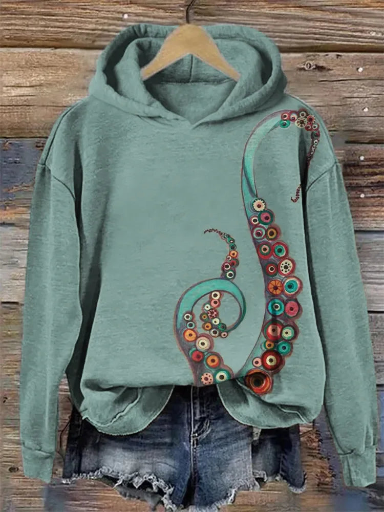 Hoodies Sweatshirts Printed Crewneck Blue Ocean Tentacles Casual Colors Outdoors Sports Harajuku Streetwear Women Men Clothing