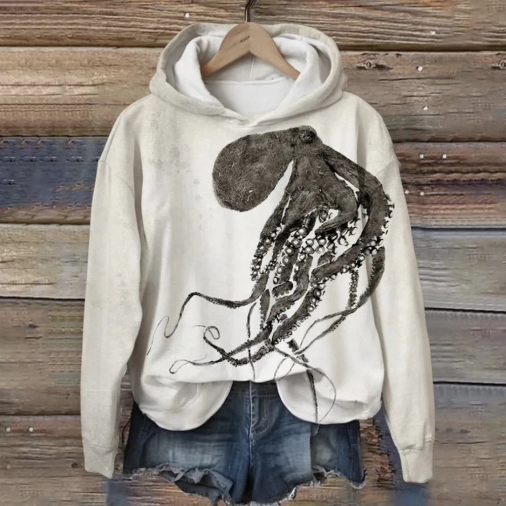 Hoodies Sweatshirts Printed Crewneck Blue Ocean Tentacles Casual Colors Outdoors Sports Harajuku Streetwear Women Men Clothing