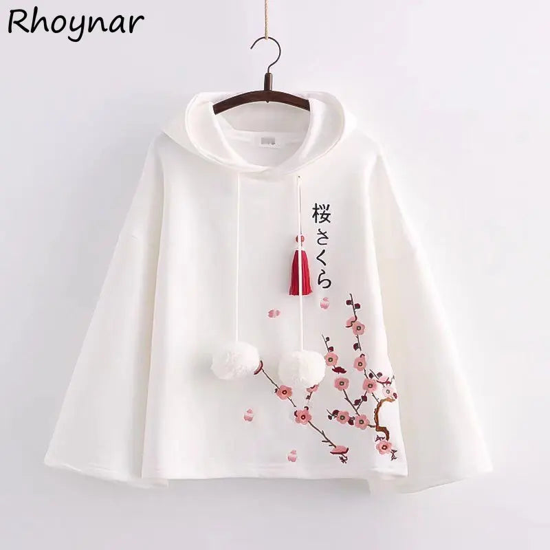 Embroidery Hoodies Women Aesthetics Hooded Baggy Kawaii Clothes Designer Streetwear Teens Personal Chinese Stylish Spring Cozy